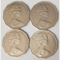 AUSTRALIA 1980 . FIFTY 50 CENTS COINS . VARIETY . SET OF 4 DOUBLE BAR COINS